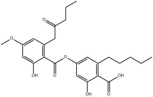 4-[2-(2-オキソペンチル)-4-メトキシ-6-ヒドロキシベンゾイルオキシ]-6-ペンチルサリチル酸 化学構造式