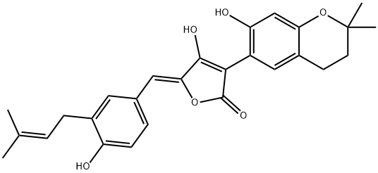 3-(3,4-Dihydro-7-hydroxy-2,2-dimethyl-2H-1-benzopyran-6-yl)-4-hydroxy-5-[(Z)-[4-hydroxy-3-(3-methyl-2-butenyl)phenyl]methylene]-2(5H)-furanone,55215-37-7,结构式