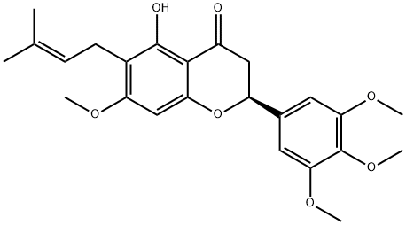 [S,(+)]-2,3-Dihydro-5-hydroxy-7-methoxy-6-(3-methyl-2-butenyl)-2-(3,4,5-trimethoxyphenyl)-4H-1-benzopyran-4-one,55303-95-2,结构式