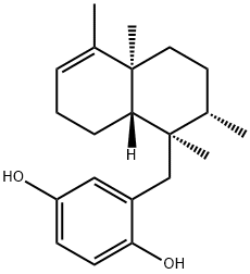 2-[[(1R)-1,2,3,4,4a,7,8,8aα-オクタヒドロ-1,2β,4aβ,5-テトラメチルナフタレン-1-イル]メチル]-1,4-ベンゼンジオール 化学構造式