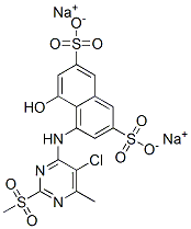 4-[[5-クロロ-6-メチル-2-(メチルスルホニル)-4-ピリミジニル]アミノ]-5-ヒドロキシ-2,7-ナフタレンジスルホン酸ジナトリウム 化学構造式