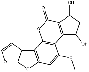 2,3,6a,9a-テトラヒドロ-1,3-ジヒドロキシ-4-メトキシシクロペンタ[c]フロ[3',2':4,5]フロ[2,3-h][1]ベンゾピラン-11(1H)-オン 化学構造式