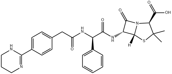 6α-[(R)-2-フェニル-2-[2-[4-(1,4,5,6-テトラヒドロピリミジン-2-イル)フェニル]アセチルアミノ]アセチルアミノ]ペニシラン酸 化学構造式