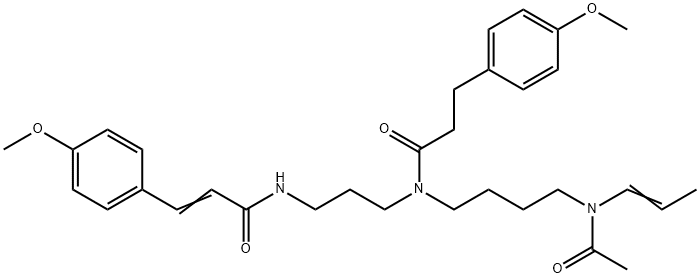 N-[4-(Acetyl-1-propenylamino)butyl]-4-methoxy-N-[3-[[3-(4-methoxyphenyl)-1-oxo-2-propenyl]amino]propyl]benzenepropanamide 结构式