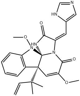 (7aR,12aS)-7a-(1,1-Dimethyl-2-propenyl)-7a,12-dihydro-3-[(E)-(1H-imidazol-4-yl)methylene]-6,12-dimethoxy-1H,5H-imidazo[1',2':1,2]pyrido[2,3-b]indole-2,5(3H)-dione,55623-37-5,结构式