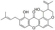 rel-2,3-ジヒドロ-1α*,11-ジヒドロキシ-5-メチル-10-(3-メチル-2-ブテニル)-2α*-(1-メチルビニル)ピラノ[3,2-a]キサンテン-12(1H)-オン 化学構造式