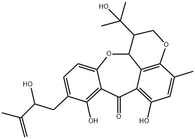 1,12a-Dihydro-6,8-dihydroxy-9-(2-hydroxy-3-methyl-3-butenyl)-1-(1-hydroxy-1-methylethyl)-4-methyl[1]benzopyrano[4,5-bc][1]benzoxepin-7(2H)-one Struktur