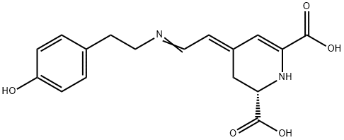 1,2,3,4-テトラヒドロ-4-[2-[[2-(4-ヒドロキシフェニル)エチル]イミノ]エチリデン]ピリジン-2,6-ジカルボン酸 化学構造式