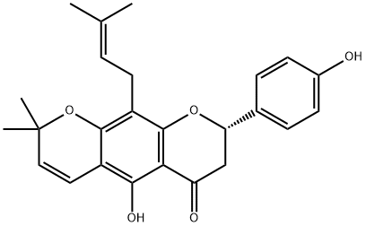 (S)-7,8-ジヒドロ-5-ヒドロキシ-8-(4-ヒドロキシフェニル)-2,2-ジメチル-10-(3-メチル-2-ブテニル)-2H,6H-ベンゾ[1,2-b:5,4-b']ジピラン-6-オン 化学構造式
