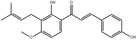 (E)-1-[2-ヒドロキシ-4-メトキシ-3-(3-メチル-2-ブテニル)フェニル]-3-(4-ヒドロキシフェニル)-2-プロペン-1-オン 化学構造式