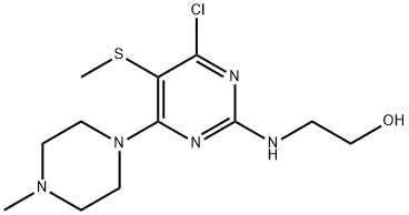 4-Chloro-2-(2-hydroxyethylamino)-6-(4-methylpiperazino)-5-(methylthio)pyrimidine,55921-70-5,结构式