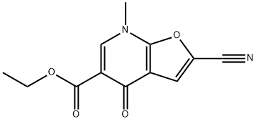 Furo[2,3-b]pyridine-5-carboxylic  acid,  2-cyano-4,7-dihydro-7-methyl-4-oxo-,  ethyl  ester Struktur