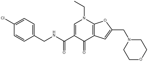 Furo[2,3-b]pyridine-5-carboxamide,  N-[(4-chlorophenyl)methyl]-7-ethyl-4,7-dihydro-2-(4-morpholinylmethyl)-4-oxo-,562100-98-5,结构式