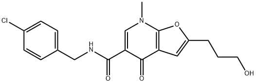 Furo[2,3-b]pyridine-5-carboxamide,  N-[(4-chlorophenyl)methyl]-4,7-dihydro-2-(3-hydroxypropyl)-7-methyl-4-oxo-,562101-77-3,结构式