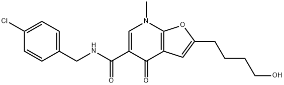 Furo[2,3-b]pyridine-5-carboxamide,  N-[(4-chlorophenyl)methyl]-4,7-dihydro-2-(4-hydroxybutyl)-7-methyl-4-oxo- 化学構造式