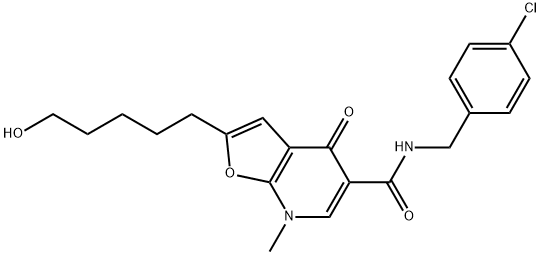 Furo[2,3-b]pyridine-5-carboxamide,  N-[(4-chlorophenyl)methyl]-4,7-dihydro-2-(5-hydroxypentyl)-7-methyl-4-oxo- Structure