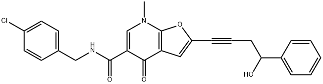 Furo[2,3-b]pyridine-5-carboxamide,  N-[(4-chlorophenyl)methyl]-4,7-dihydro-2-(4-hydroxy-4-phenyl-1-butynyl)-7-methyl-4-oxo-  (9CI) Struktur