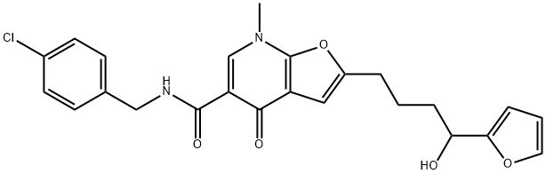Furo[2,3-b]pyridine-5-carboxamide,  N-[(4-chlorophenyl)methyl]-2-[4-(2-furanyl)-4-hydroxybutyl]-4,7-dihydro-7-methyl-4-oxo- Structure