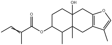 2-Methyl-2-butenoic acid 4,4a,5,6,7,8,8a,9-octahydro-8a-hydroxy-3,4a,5-trimethylnaphtho[2,3-b]furan-6-yl ester Structure