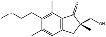 (S)-2,3-ジヒドロ-2-ヒドロキシメチル-6-(2-メトキシエチル)-2,5,7-トリメチル-1H-インデン-1-オン 化学構造式