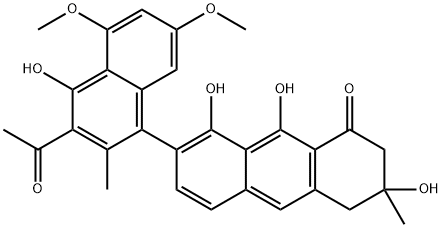 7-(3-Acetyl-4-hydroxy-5,7-dimethoxy-2-methylnaphthalen-1-yl)-3,4-dihydro-3,8,9-trihydroxy-3-methyl-1(2H)-anthracenone,56678-10-5,结构式