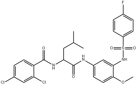 Benzamide, 2,4-dichloro-N-[1-[[[3-[[(4-fluorophenyl)sulfonyl]amino]-4-methoxyphenyl]amino]carbonyl]-3-methylbutyl]- (9CI),566890-79-7,结构式