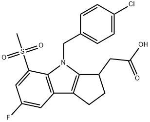 4-[(4-氯苯基)甲基]-7-氟-1,2,3,4-四氢-5-(甲基磺酰基)-环戊二烯并[B]吲哚-3-乙酸, 571170-81-5, 结构式