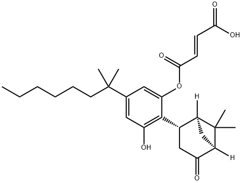 2-Butenedioic acid (2E)-, 1-[5-(1,1-dimethylheptyl)-2-[(1S,2S,5S)-6,6-dimethyl-4-oxobicyclo[3.1.1]hept-2-yl]-3-hydroxyphenyl] ester Struktur