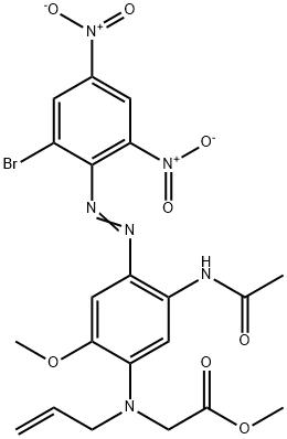 N-[5-(アセチルアミノ)-4-[(2-ブロモ-4,6-ジニトロフェニル)アゾ]-2-メトキシフェニル]-N-(2-プロペニル)グリシンメチル 化学構造式