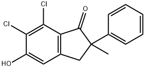 6,7-ジクロロ-2,3-ジヒドロ-5-ヒドロキシ-2-メチル-2-フェニル-1H-インデン-1-オン 化学構造式