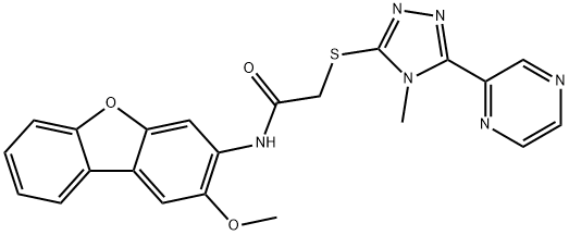 Acetamide, N-(2-methoxy-3-dibenzofuranyl)-2-[(4-methyl-5-pyrazinyl-4H-1,2,4-triazol-3-yl)thio]- (9CI) 结构式