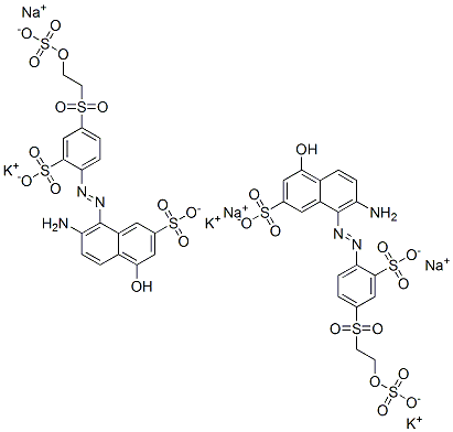 577954-20-2 7-Amino-4-hydroxy-8-[[2-sulfo-4-[[2-(sulfooxy)ethyl]sulfonyl]phenyl]azo]-2-naphthalenesulfonic acid, potassium sodium salt coupled with diazotized 2-[(4-amino-5-methoxy-2-methylphenyl)sulfonyl]ethyl hydrogen sulfate