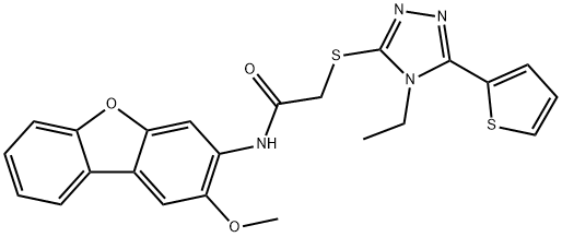 Acetamide, 2-[[4-ethyl-5-(2-thienyl)-4H-1,2,4-triazol-3-yl]thio]-N-(2-methoxy-3-dibenzofuranyl)- (9CI) Struktur