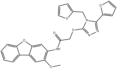 Acetamide, 2-[[5-(2-furanyl)-4-(2-furanylmethyl)-4H-1,2,4-triazol-3-yl]thio]-N-(2-methoxy-3-dibenzofuranyl)- (9CI),578000-28-9,结构式