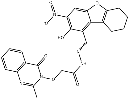 Acetic acid, [(2-methyl-4-oxo-3(4H)-quinazolinyl)oxy]-, [(6,7,8,9-tetrahydro-2-hydroxy-3-nitro-1-dibenzofuranyl)methylene]hydrazide (9CI) 结构式
