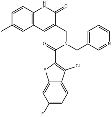 Benzo[b]thiophene-2-carboxamide, 3-chloro-N-[(1,2-dihydro-6-methyl-2-oxo-3-quinolinyl)methyl]-6-fluoro-N-(3-pyridinylmethyl)- (9CI) Struktur