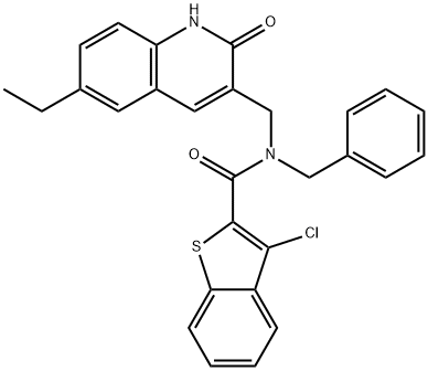 Benzo[b]thiophene-2-carboxamide, 3-chloro-N-[(6-ethyl-1,2-dihydro-2-oxo-3-quinolinyl)methyl]-N-(phenylmethyl)- (9CI),579450-44-5,结构式