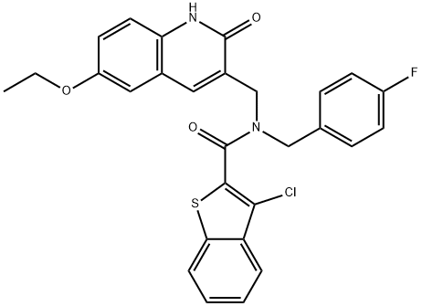 Benzo[b]thiophene-2-carboxamide, 3-chloro-N-[(6-ethoxy-1,2-dihydro-2-oxo-3-quinolinyl)methyl]-N-[(4-fluorophenyl)methyl]- (9CI) 化学構造式