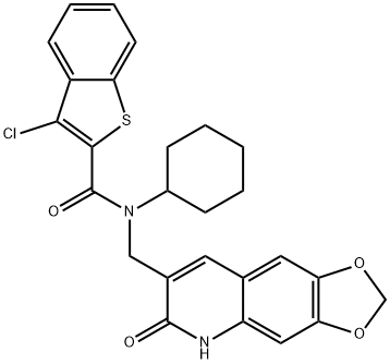 Benzo[b]thiophene-2-carboxamide, 3-chloro-N-cyclohexyl-N-[(5,6-dihydro-6-oxo-1,3-dioxolo[4,5-g]quinolin-7-yl)methyl]- (9CI) Struktur