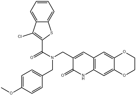 Benzo[b]thiophene-2-carboxamide, 3-chloro-N-[(4-methoxyphenyl)methyl]-N-[(2,3,6,7-tetrahydro-7-oxo-1,4-dioxino[2,3-g]quinolin-8-yl)methyl]- (9CI) Structure