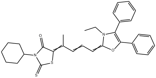 3-cyclohexyl-5-[4-(3-ethyl-4,5-diphenyloxazol-2(3H)-ylidene)-1-methylbut-2-enylidene]-2-thioxothiazolidin-4-one Structure