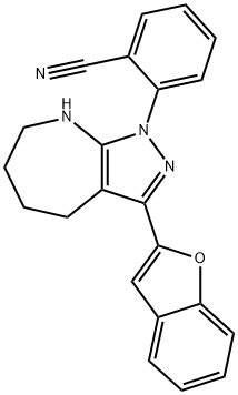 Benzonitrile, 2-[3-(2-benzofuranyl)-5,6,7,8-tetrahydropyrazolo[3,4-b]azepin-1(4H)-yl]- (9CI) 化学構造式