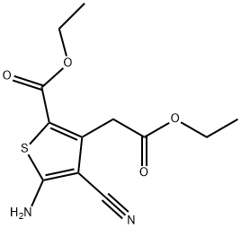 Ethyl 5-amino-4-cyano-3-(2-ethoxy-2-oxoethyl)thiophene-2-carboxylate Struktur