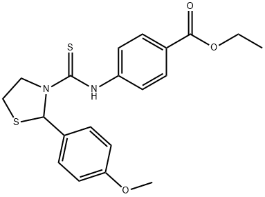 Benzoic acid, 4-[[[2-(4-methoxyphenyl)-3-thiazolidinyl]thioxomethyl]amino]-, ethyl ester (9CI) Structure