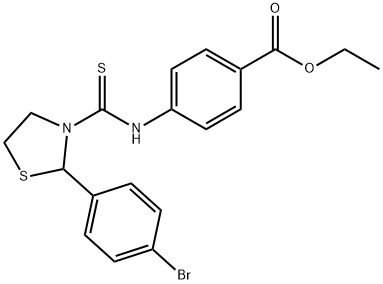 Benzoic acid, 4-[[[2-(4-bromophenyl)-3-thiazolidinyl]thioxomethyl]amino]-, ethyl ester (9CI) Struktur