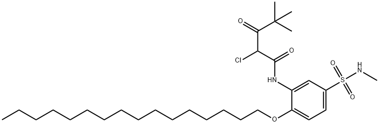 2-chloro-N-[2-(hexadecyloxy)-5-[(methylamino)sulphonyl]phenyl]-4,4-dimethyl-3-oxovaleramide,58202-07-6,结构式