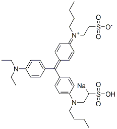 N-[4-[[4-(Diethylamino)phenyl][4-[N-butyl-N-(2-sodiosulfoethyl)amino]phenyl]methylene]-2,5-cyclohexadien-1-ylidene]-N-(2-sulfonatoethyl)-1-butanaminium,5844-03-1,结构式