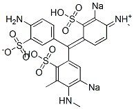 N-[4-[(4-Amino-3-sulfonatophenyl)(3-methyl-4-methylamino-5-sodiosulfophenyl)methylene]-2-sodiosulfo-2,5-cyclohexadien-1-ylidene]methanaminium Struktur