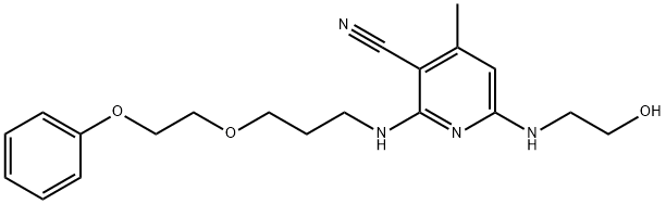 6-[(2-羟乙基)氨基]-4-甲基-2-[[3-(2-苯甲基乙氧基)丙基]氨基]-3-吡啶腈, 58444-23-8, 结构式
