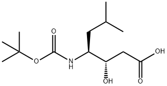 (3S,4S)-3-ヒドロキシ-4-[(tert-ブチルオキシカルボニル)アミノ]6-メチルヘプタン酸 化学構造式